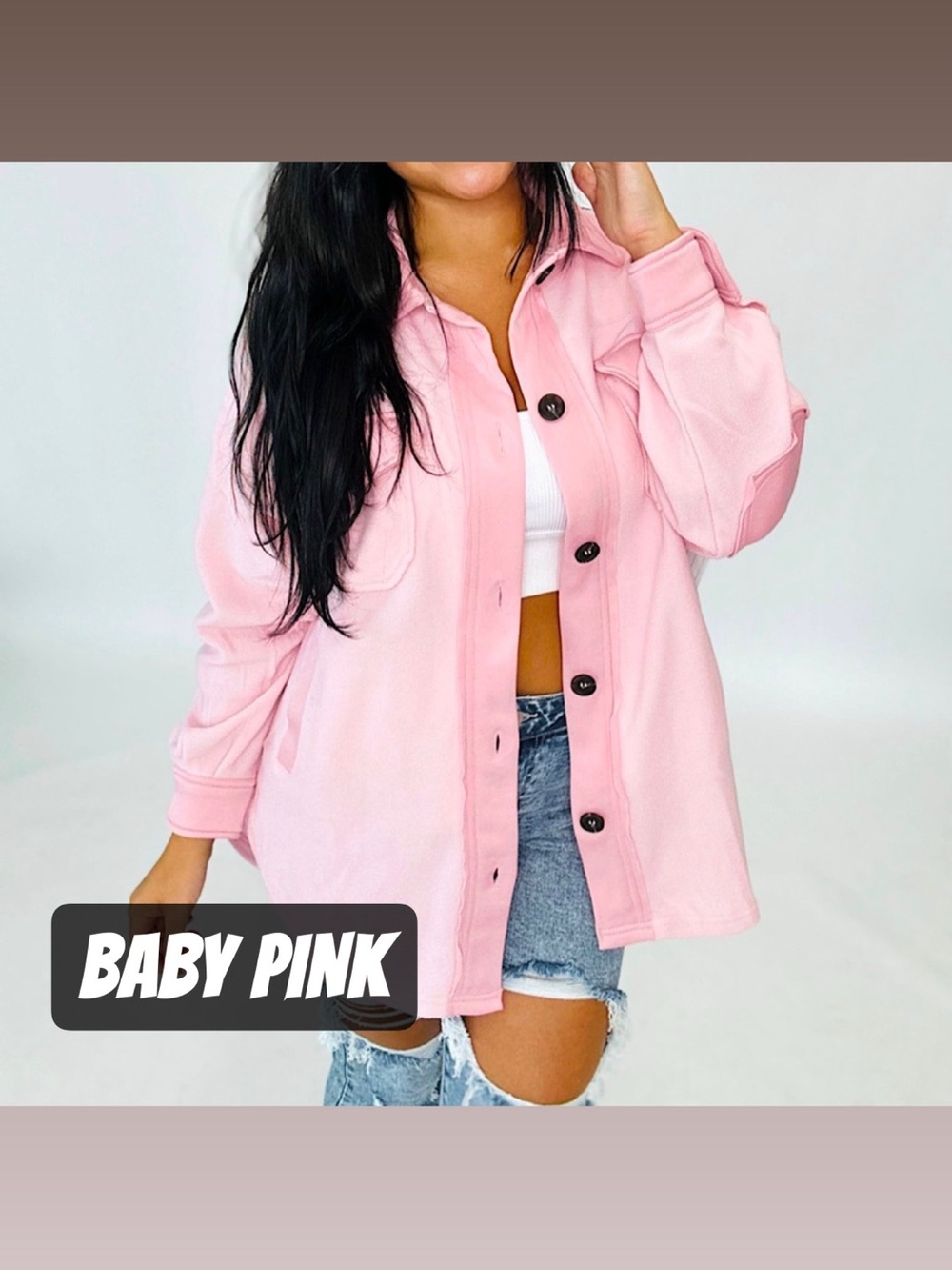 🍒BOGO50%🍒🆕🩷ZENANA: BABY PINK Oversized Fleece Shacket w/Elbow Patch SMALL
